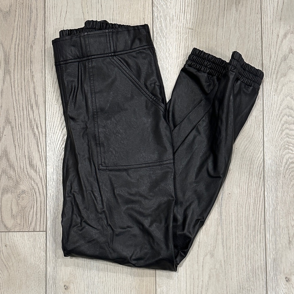 SPANX Black Faux Leather Jogger Pants